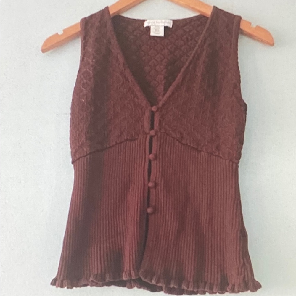House of Harlow 1960 Chocolate Brown Knit Button-Front Tank